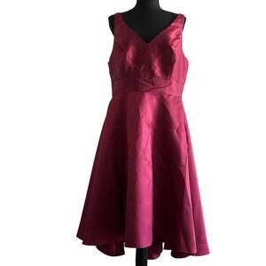Alfred Sung Dress Size 16 Sateen Twill V-neck Hi Low Burgundy Bridesmaid